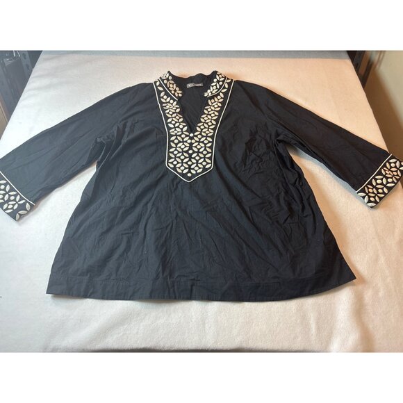 Go Silk Womens Black Tunic Top With Embroidered Detailing pit to pit 25 - Picture 2 of 9